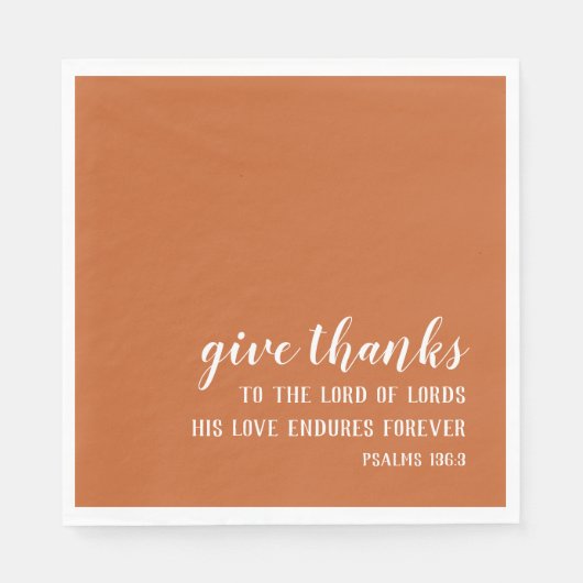 Serviette En Papier Orange Brûlé Donner Merci Script Thanksgiving (Devant)