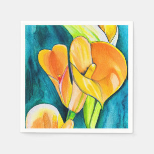 Serviette En Papier Orange Calla fleurs de laine aquarelle art