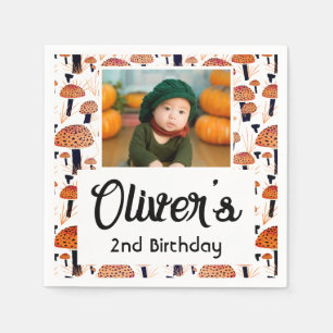 Serviette En Papier Orange Champignons Automne Photo Anniversaire