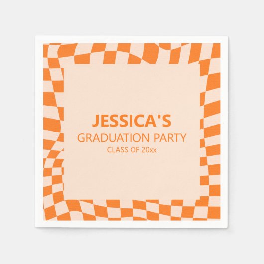 Serviette En Papier Orange Checker Graduation Party Custom 2026 (Devant)