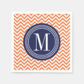 Serviette En Papier Orange Chevron Zigzag Personnalisé Monogramme (Devant)