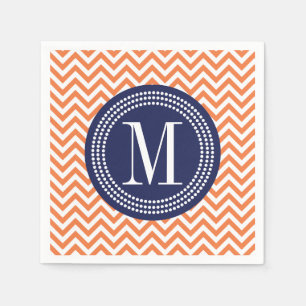 Serviette En Papier Orange Chevron Zigzag Personnalisé Monogramme
