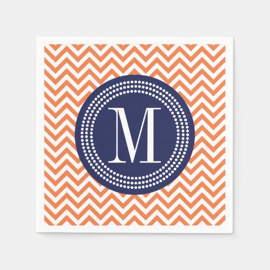 Serviette En Papier Orange Chevron Zigzag Personnalisé Monogramme (Devant)