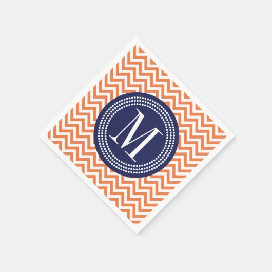 Serviette En Papier Orange Chevron Zigzag Personnalisé Monogramme (Coin)