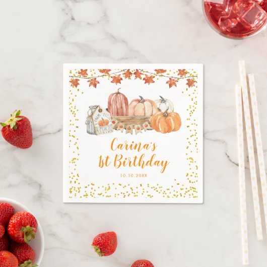 Serviette En Papier Orange Chute Citrouille Patch Anniversaire Papier  (En situation)