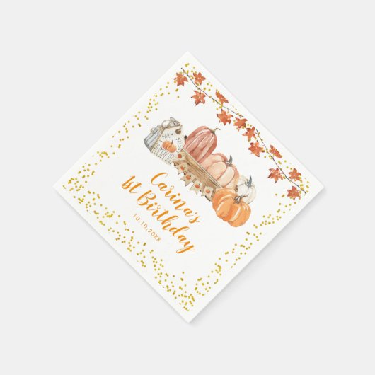 Serviette En Papier Orange Chute Citrouille Patch Anniversaire Papier  (Coin)