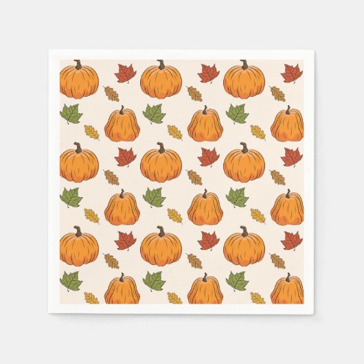 Serviette En Papier Orange Citrouille Et Automne Feuilles Motif (Devant)