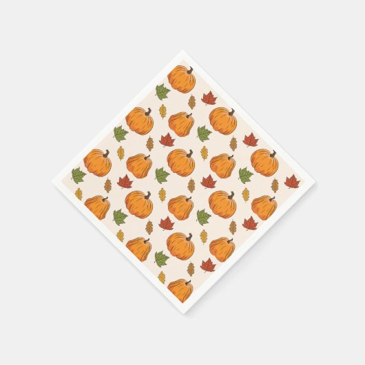 Serviette En Papier Orange Citrouille Et Automne Feuilles Motif (Coin)