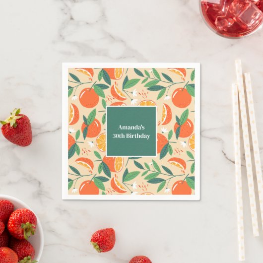 Serviette En Papier Orange Citrus Fruit Retro Motif Anniversaire (En situation)