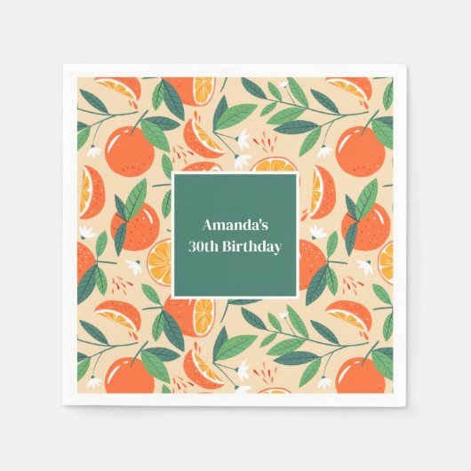 Serviette En Papier Orange Citrus Fruit Retro Motif Anniversaire (Devant)