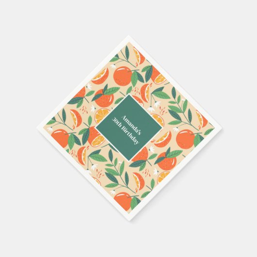 Serviette En Papier Orange Citrus Fruit Retro Motif Anniversaire (Coin)