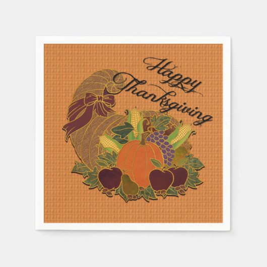 Serviette En Papier Orange Cornucopia Thanksgiving Naples (Devant)