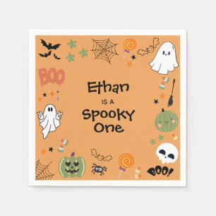 Serviette En Papier Orange Éffrayant One mignonne Halloween 1er Annive