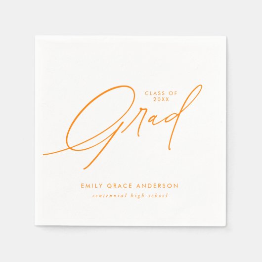Serviette En Papier Orange Elegant Calligraphy Script Graduation (Devant)