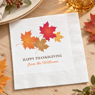 Serviette En Papier Orange élégant Joyeux Thanksgiving Feuilles d'auto