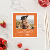Serviette En Papier Orange Elegant Script Photo Graduation Party (En situation)