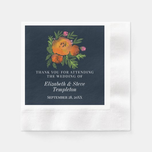 Serviette En Papier Orange et marine Floral Moderne Gras Mariage (Devant)