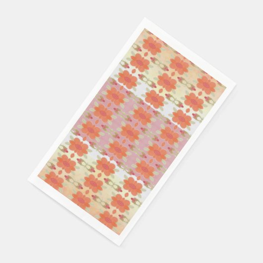 Serviette En Papier Orange Fleur Accentué Motif (Coin)