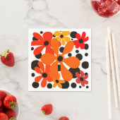 Serviette En Papier Orange fleur funky & pois noirs (En situation)