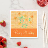 Serviette En Papier Orange fleuri Joyeux papier d'anniversaire Napkins (En situation)