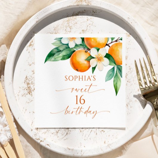Serviette En Papier Orange Floral Sweet 16 Anniversaire