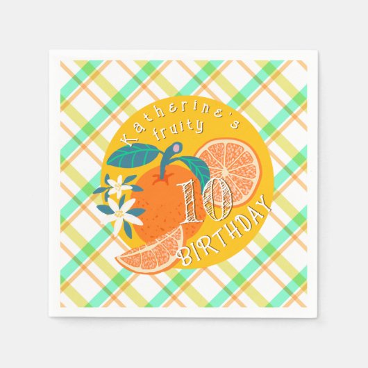 Serviette En Papier Orange Fruit Plaid Anniversaire (Devant)