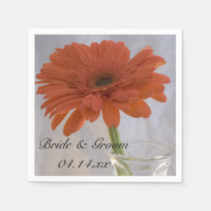 Serviette En Papier Orange Gerber Daisy en Vase Mariage