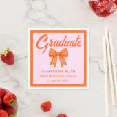 Serviette En Papier Orange Gingham Bow Graduation Party (En situation)