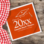 Serviette En Papier Orange Graduation Cap Class of 20XX Name Party