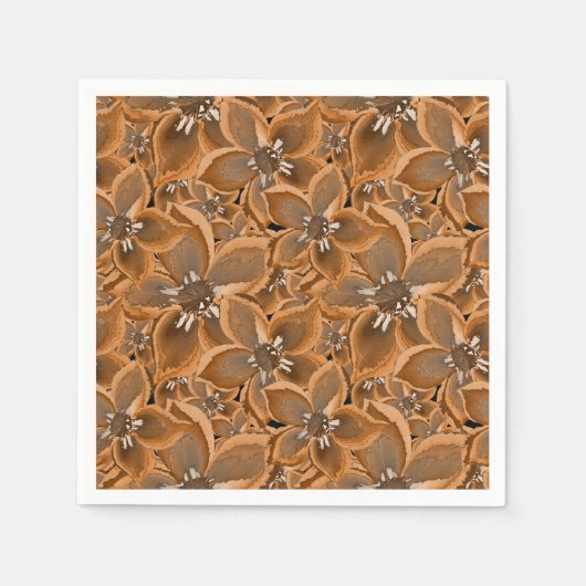 Serviette En Papier Orange, gray watercolor flowers. (Devant)