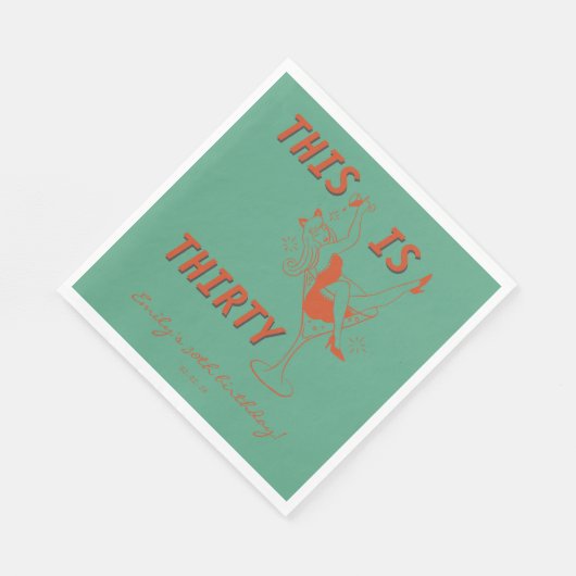 Serviette En Papier Orange & Green Retro Chic 30e fête d'anniversaire (Coin)