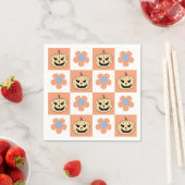 Serviette En Papier Orange Halloween Citrouille et Daisy Checkerboard (En situation)