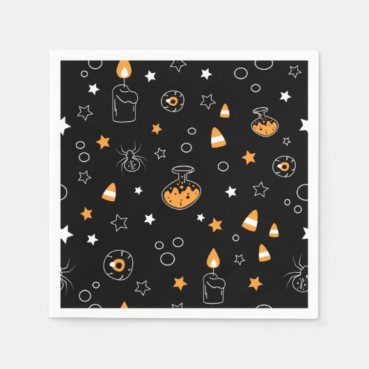 Serviette En Papier orange halloween noir (Devant)