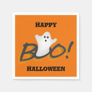 Serviette En Papier Orange Happy Halloween mignon mot fantôme BOO!