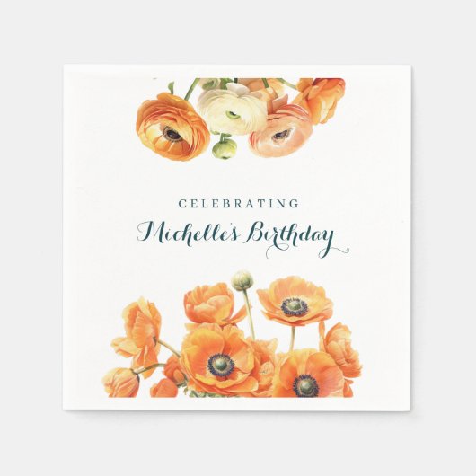 Serviette En Papier Orange Jardin Blanc Floral fête d'anniversaire (Devant)