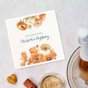 Serviette En Papier Orange Jardin Blanc Floral fête d'anniversaire