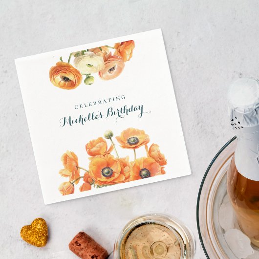 Serviette En Papier Orange Jardin Blanc Floral fête d'anniversaire