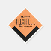 Serviette En Papier Orange Joyeux Anniversaire Art Déco Personnalisé (Coin)