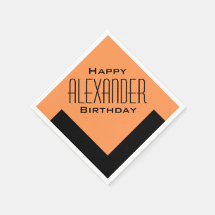 Serviette En Papier Orange Joyeux Anniversaire Art Déco Personnalisé