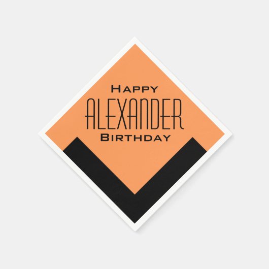 Serviette En Papier Orange Joyeux Anniversaire Art Déco Personnalisé (Coin)