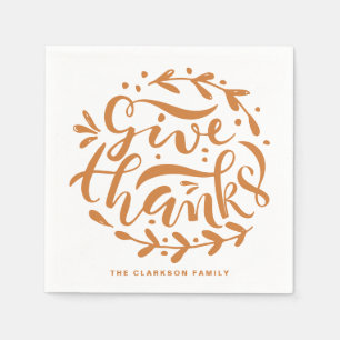 Serviette En Papier Orange Lettré À La Main Donner Merci Thanksgiving