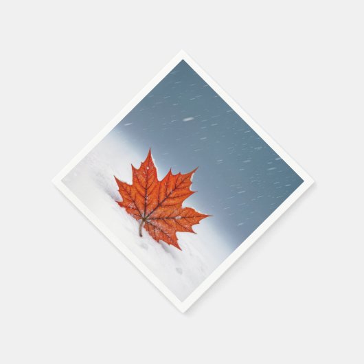 Serviette En Papier Orange Maple Leaf On Fresh Snow (Coin)