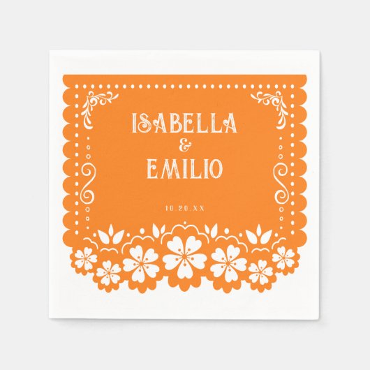 Serviette En Papier Orange | Mariage mexicain Papel Picado (Devant)