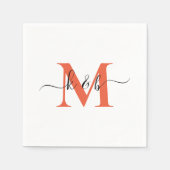 Serviette En Papier Orange Monogram Swash Script Cocktail blanc (Devant)