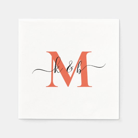 Serviette En Papier Orange Monogram Swash Script Cocktail blanc (Devant)