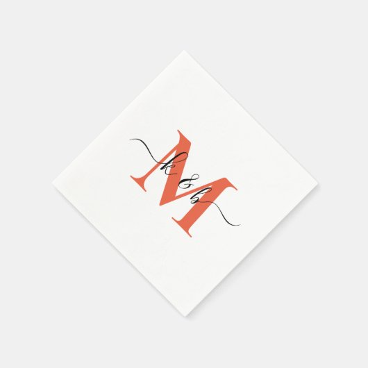 Serviette En Papier Orange Monogram Swash Script Cocktail blanc (Coin)