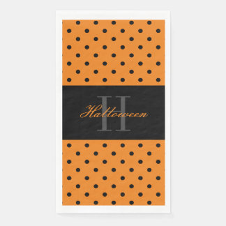 Serviette En Papier Orange noir pois personnalisé monogramme Halloween