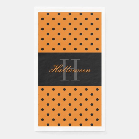 Serviette En Papier Orange noir pois personnalisé monogramme Halloween (Devant)