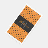 Serviette En Papier Orange noir pois personnalisé monogramme Halloween (Coin)