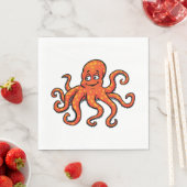 Serviette En Papier Orange Octopus Cartoon Ocean Sea Creature (En situation)